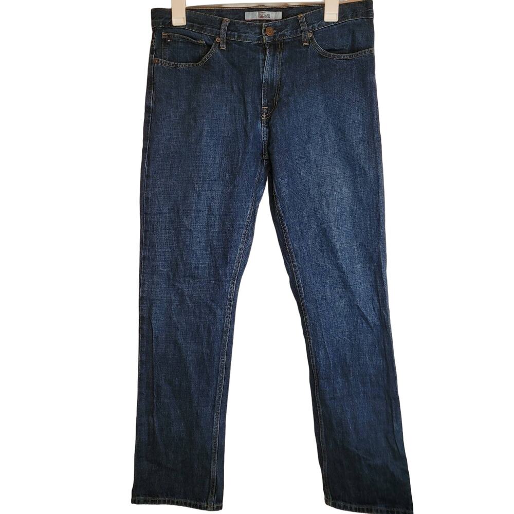 Tommy Hilfiger straight leg dark wash 100% cotton blue jeans 33x32 Classic